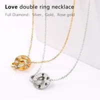 Fashion love necklace men&#039;s and women&#039;s double rings full cz two rows of diamonds golden jewelry nut elements couple gifts