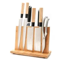Porte-couteau magnétique avec aimant puissant - grand bloc de couteau en bois de bambou sans couteaux, bloc couteau universel double double