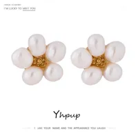 Stud Yhpup Exquisite Natürliche Süßwasserperle Pflanze Blumen Ohrringe Mode Koreanische Art Kupfer Schmuck Geschenk 20211