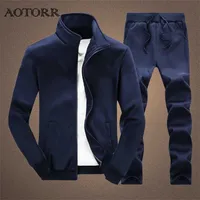 Solid Mens Tracksuit Autumn Spring Jacket + Sweatpants 2 Pieces Set Male Casual Men's Sportswear Zipper Sweatsuit Brand Clothing 220122