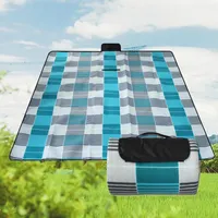 Outdoor Pads 150cm X 200cm Waterproof Picnic Blanket Portable Foldable Handy Mat With Strap Camping Tote (Blue And Grey)