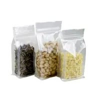 50pcs / lot Transparente Kunststoff Lebensmittelbeutel Stehen Sie auf ZIPLOCK-Beutel für Verpackungsnüsse Getreide Trockenwaren