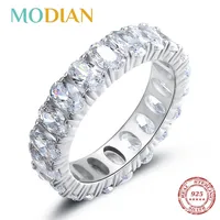 Modian 100% 925 Sterling Silver Clássico Oval Sparkling Ring para Mulheres Luxo AAAAA CZ Noivado Casamento Jóias Fine 220121