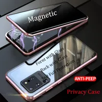 Högkvalitativ tempererat glas Sekretess Telefonväska för Samsung Galaxy S21 S20 Ultra S20 S9 Not 10 Plus 9 8 Magnet Skyddskåpa