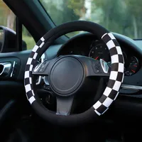 Coberturas de volante de moda Capa de carro de pelúcia Universal 38cm Chessboard Imprimir Elastic Auto Steering Cotion Acessórios de estilos de carros