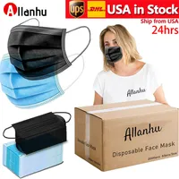 US Stock 24hrs 24h2 Black Blue Blue Disposable Face Mask Pack de 50pcs / 2000carton pour hommes femmes