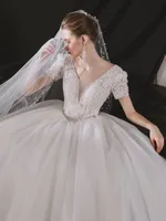 2021 Weiße Spitze Ballkleid Brautkleider Individualisierte Gute Qualität V-ausschnitt Kurzarm Einfache Modedesign Bridal Schöner Mi Rock