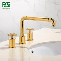 FLG Retro Style Basin Faucet Gold Plated 3 Hole Bathroom Sink Faucets Huck Hucked Bold Hot Water Mixer TAP 1156-55G1