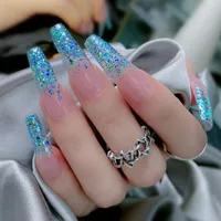 False Nails Glitter Extra Long Ballerina Wearable Coffin Fake Full Cover Nail Tips With Design Manicure Tool