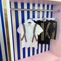 Дизайнер мальчик одежда установить черную рубашку мода детские летние наборы одежды 110-160 см хлопок материал малыш девушка белая рубашка
