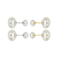 女性チャームのための新しいファッションジュエリーのステンレス鋼の二重淡水真珠スタッドのイヤリング