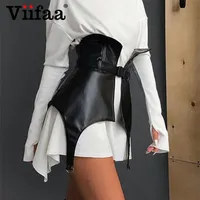 Viifaa Black PU lederen riem gesp corset vrouwen lente mode slanke straatwear elegante dameskorsetten 220224