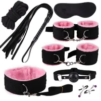 Massage SM Sex Games Handcuff BDSM Bondage Set Slave Kraag Ketting Hand Cuffs Restraft Ball Mouth Gag Sex Toy for Couples Erotic Game