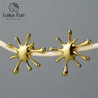 Lotus Fun Real 925 Sterling Silver Natural Creative Handmade Designer Fine Jewelry Splashing Metal Stud Earrings for Women 220121