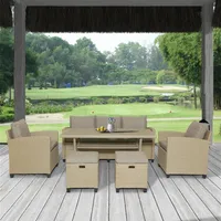 US STOCK TOPMAX 6 Piece Outdoor Rattan Wicker Set Patio Garden Backyard Sofa Chair Stools and Table a52 a47 a55