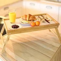 Homevibes Bamboo Foldable Breakfast Table, Laptop Desk, Bed Table, Serving Tray Tea Serving Table Stand Stand Holder Notebook Y1119