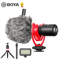 Mikrofoner Boya By-mm1 mm1 + Mikrofon Video Kit LED Light Tripod Phone Clip för smartphone DSLR-kamera VLOG Live Studio Tillbehör
