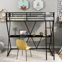 Amerikaanse voorraad slaapkamer meubels Twin Loft bed met bureau, met ladder en full-length Guardrails, X-vormige frame, zwarte SM000223AB A03