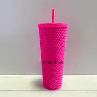 2021 Starbucks Studded Cup Tumblers 710ml Barbie Pink Matte Black Plastic Mugs withSSP1