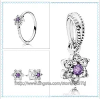 925 Sterling Silver Ring & Earrings and Jewelry Charms Pendant Sets with Box Fits European Jewelry Bracelets & Necklaces- Forget Me Not