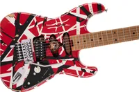 Reliquia pesada Eddie Edward Van Halen Stein Blanco Blanco Raya Negra Red St Eléctrico Guitarra Floyd Rose Tremolo Tuerca de bloqueo, Pequeño Partidguand Negro