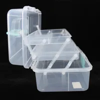 Three layer folding storage box handheld plastic transparent folding large capacity toolbox
