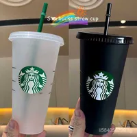 Horas Transporte Reusável Starbucks Copos Frios Plástico Preto Transparente Starbucks Tumbler Com Tampa Palha Preto Cup Oz