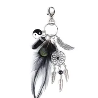Keychains Black Opal Stone Keyring Opala Carro Feather Dreamcatcher Men Sac en cuir Keychain Car Honder Femme Jewelry1