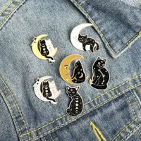 Lua preta gato esmalte broches pin para mulheres vestido de moda casaco camisa demina broche pinos de emblemas presente de promoção 2021 novo design