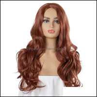 Sentetik Peruk Saç Ürünleri 65 cm Uzun Peruk Kahverengi Renk Simasyonu İnsan Remy Perruques De Cheveux Tomunları Perruques