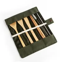 Ensemble de vaisselle en bois Bamboo Teaspoon Fork Couteau à soupe Couteau Couverture Kit de couverts avec sac de tissu Outils de cuisine Ustensil YFA2915