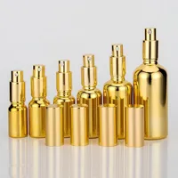 50pcs Gold Glass Bottle Bottle Cosmetico Imballaggio Siero Pompa Lozione Pompa Spray Atomizzatore 10ml-100ml1