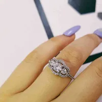 Originele solide real 925 sterling zilveren ringen drie stenen verlovingsring voor vrouwen luxe kerstcadeau anel sieraden R1406