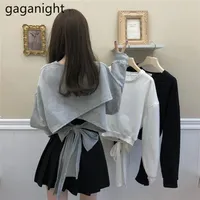 Gaganight Fashion Women Back Bow Jumper Sweet Lady Long Sleeve Hoodies Chic Korean Girls Sweatershirt Solid Crop Jumpers 220223