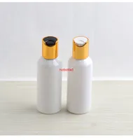 50pcs 80ml white color round empty plastic shampoo bottle gold disc top cap ,PET refillable body lotion cream bottlesgood quality
