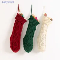 US Stock 46cm Knitting Christmas Stockings Xmas Tree Decorations Solid Color Children Kids Gifts Candy Bags ZZA Fast Ship 3-7days