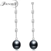 Véritable eau de boucles d'oreille naturelle de perles de perles naturelle, tendance noire rose noire noire 925 argent 220125