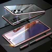 För Samsung Galaxy Note 20 Ultra S20 Metal Magnetic Tempered Glass Case Cover för iPhon12 mini 12Pro Max