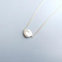 LiiJi Unique Baroque Freshwater Pearl GoldFilled Chain Choker Delicated Handmade Pendant Necklace 15.5 Inch Q0531