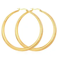 Pendientes de aro grandes plateados de oro de 18k reales de 18k para mujeres Parabos de círculo redondo de acero inoxidable grande Pen Ligero sin fatidura