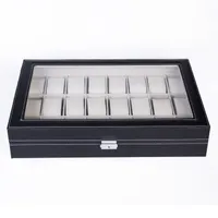 Watch Collection Box 24 compartiments Style d'ouverture de haut niveau Cuir Noir Bijoux Boîte de rangement Affichage de l'organisateur