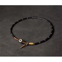 Tibetan Beads Black Onyx Pulseira Vintage Processado Cobre Vajar Zen Cura Jóias Acessórios Protetores Homens Mulheres Y200730