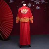 Etnik Giyim Varış Erkek Cheongsam Çin Tarzı Kostüm Damat Elbise Ceket Uzun Elbise Geleneksel Düğün Men1