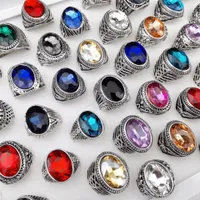 50pcs/lot Luxury Gemstone Rings Punk Vintage Ring For Women Men Gift Jewelry with Emerald Sapphire Ruby Gemstone Rings For Wedding Party