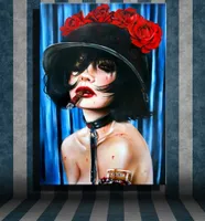 큰 빨간 장미 소녀 홈 장식 캔버스 벽 아트 캔버스 그림, F201205에 Handpainted HD 인쇄 유화