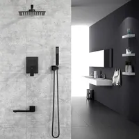 Bathroom Shower Sets Set Black Brushed Gold Square Rainfall Faucet Wall Or Ceiling Mounted Mixer 12" Head