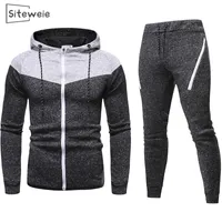 SitesiWeie 2 Parça Setleri Erkekler için Ter Suits Rahat Spor Eşofmanları Zip Up Tişörtü ve Sweatpants Erkek Giyim Suits L494 201124