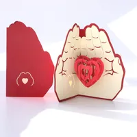 Valentine&#039;s Day Gift 3D Heart Paper Card for Girlfriend Vintage Red Greeting Cards for Mother Festive Party Supplies
