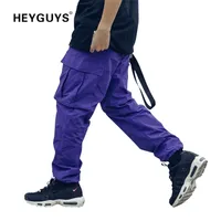 Heyguys Yeni Gevşek Uzun Pantolon Erkekler Kargo Pantolon Baggy Pantolon Moda Donatılmış Altları Sokak Giyim Hip Hop Cep Pantolon Mor 201110