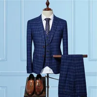 Мужские костюмы Blazers (куртка + жилет + брюки) 2021 сетки мужчины пользовательские Blazer мода шерсть Slim Fit Business свадебный костюм костюм Homme Trajes de